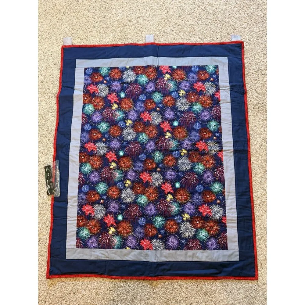 Hoffman Fabrics 3D Fireworks Quilted Wall Hanging 36x42 4th of July w/Glasses